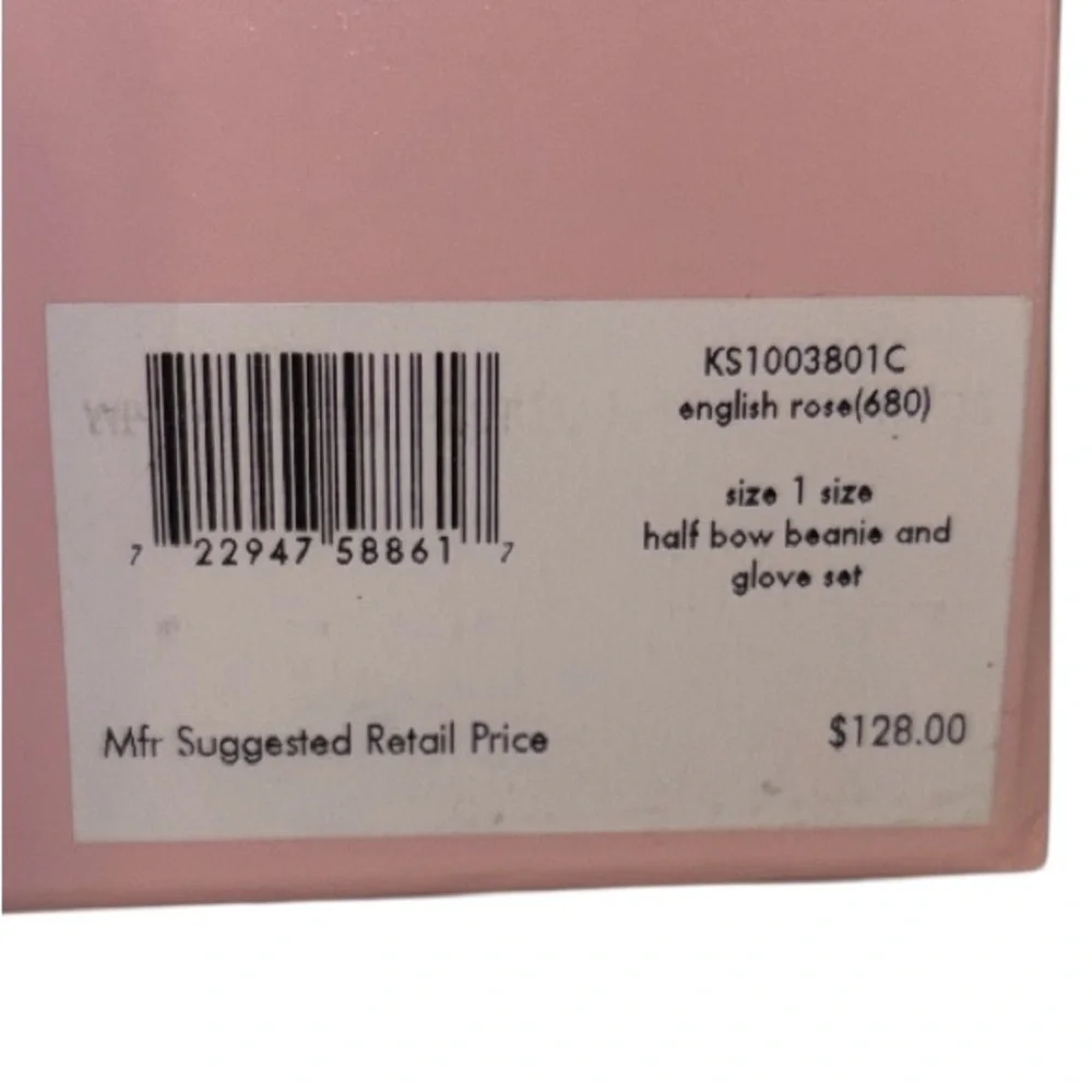 Kate Spade Hat Glove Set Half Bow Beanie and Gloves English Rose Pink One Size